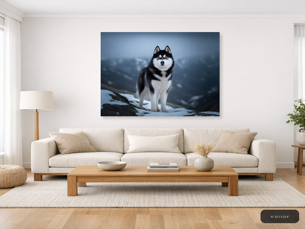 Husky in Mountain Snow Storm - Wildlife Photography Wall Art — A1 / Living Room