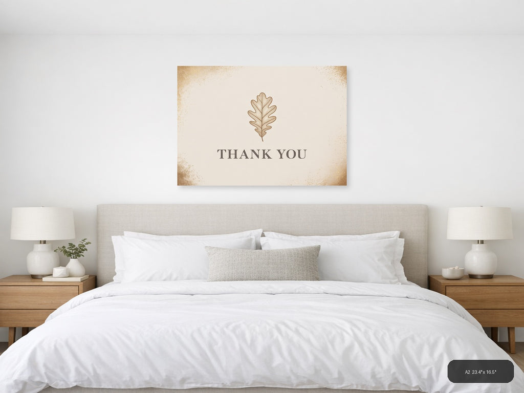 Thank You Oak Leaf Typography Wall Art — A2 / Bedroom