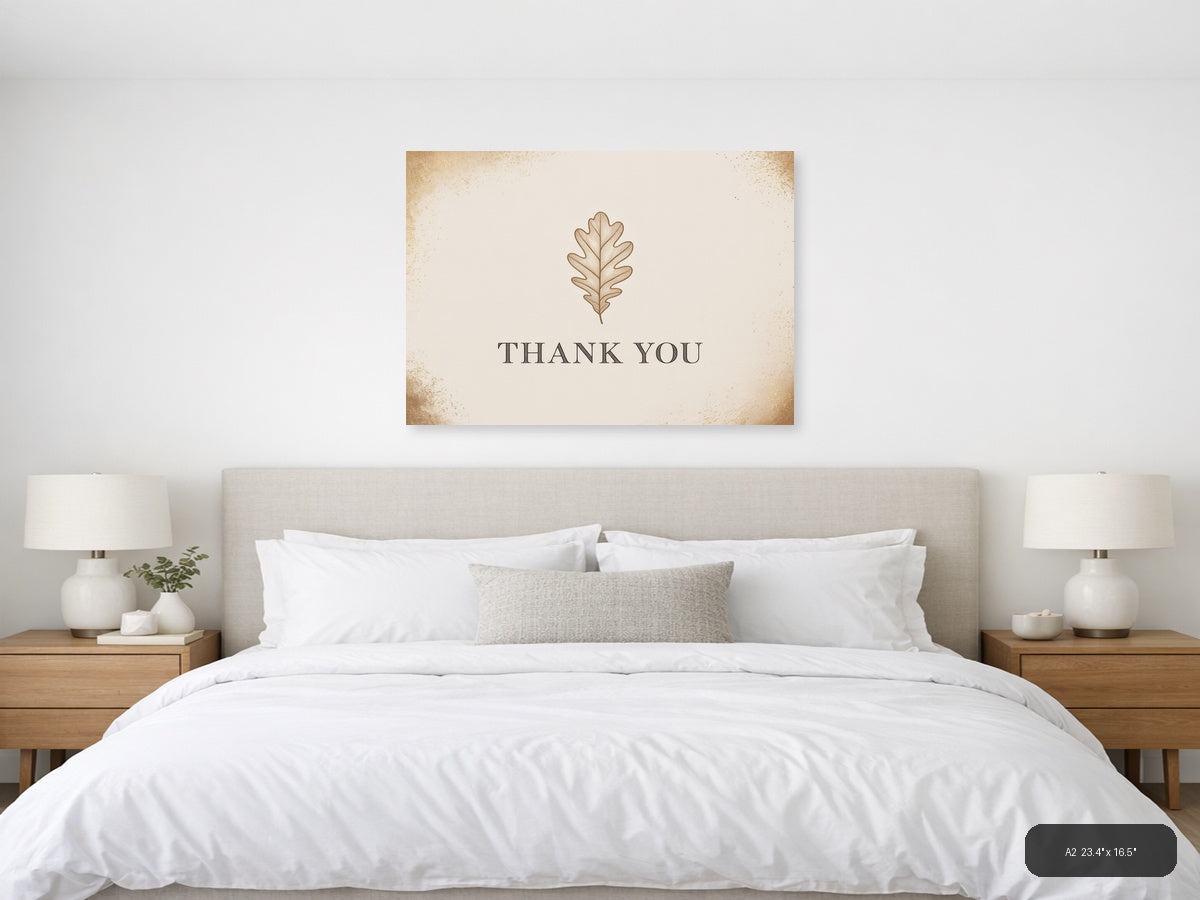 Thank You Oak Leaf Typography Wall Art — A2 / Bedroom