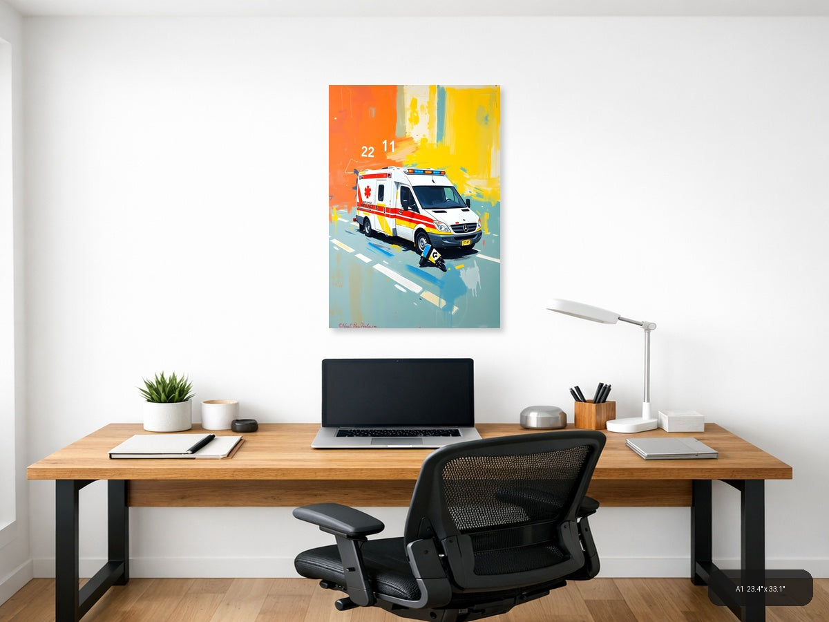 Colorful Ambulance Emergency Vehicle Abstract Wall Art — A1 / Office
