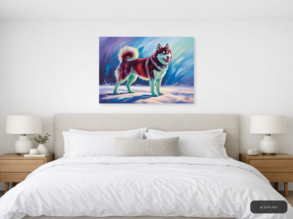 Vibrant Abstract Husky Dog Portrait Wall Art — A2 / Bedroom