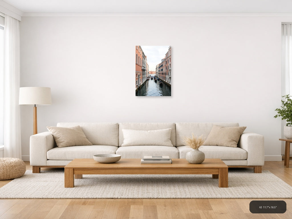 Venice Canal Gondolas & Architecture | Minimalist Travel Wall Art — A3 (Living Room)