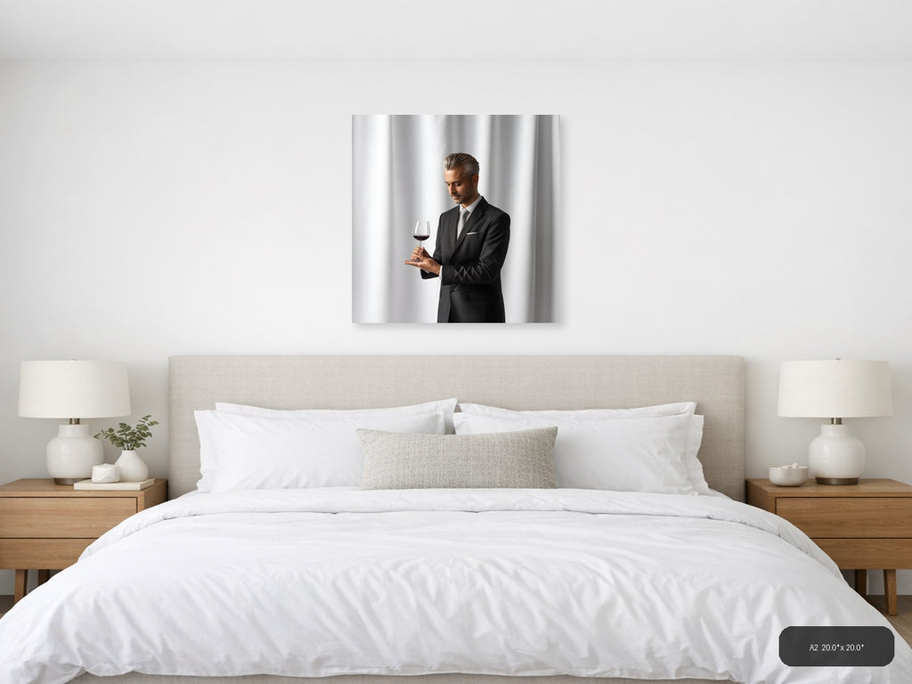 Minimalist Businessman Wine Tasting Portrait Wall Art — A2 / Bedroom