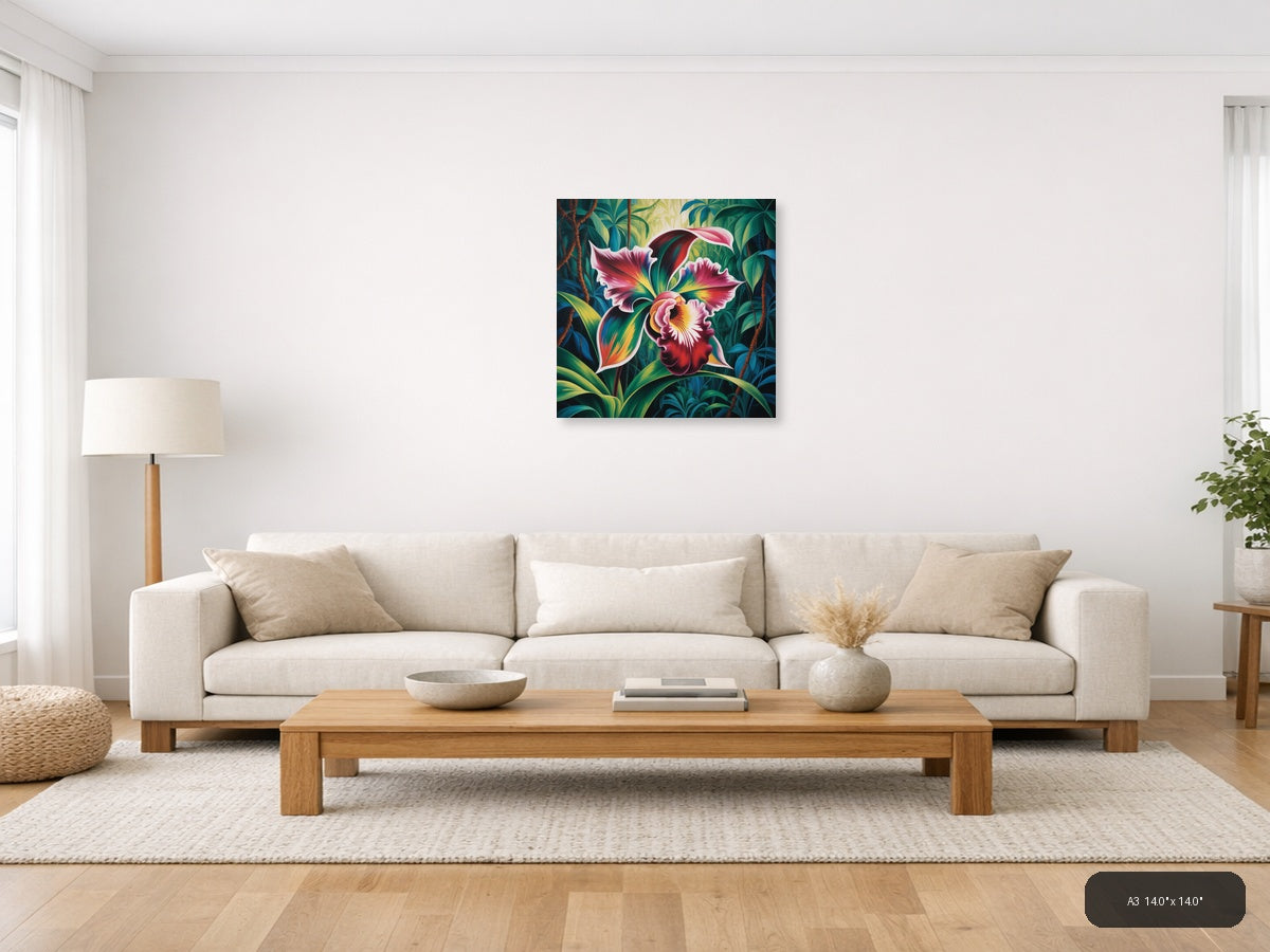 Vibrant Orchid Tropical Botanical Abstract Wall Art — A3 / Living Room