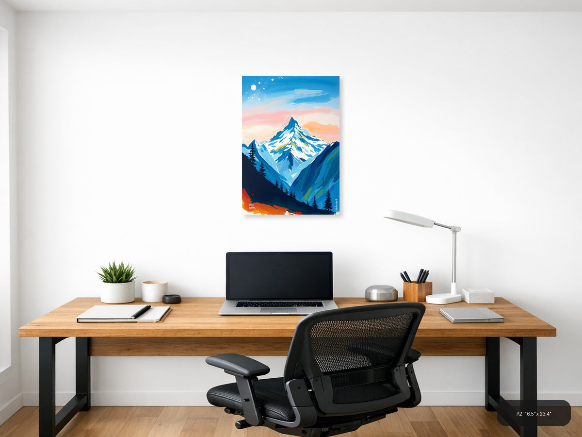 Snow-Capped Mountain Peak Abstract Landscape Wall Art — A2 / Office