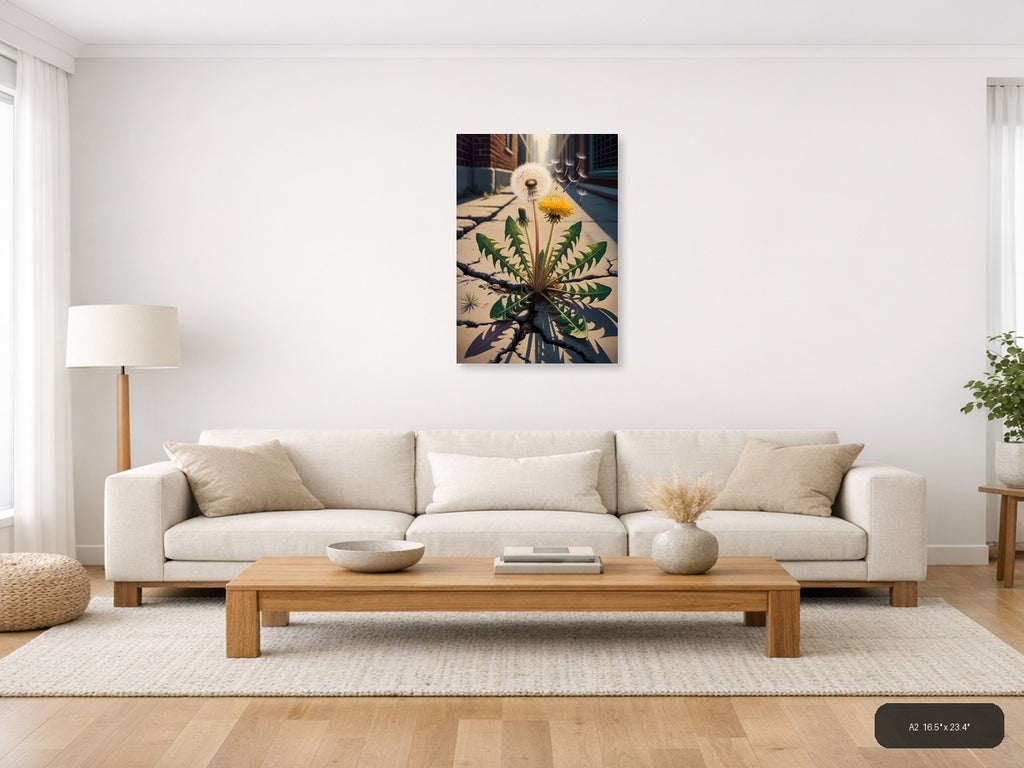 Vintage Dandelion in Urban Ruins Wall Art — A2 / Living Room