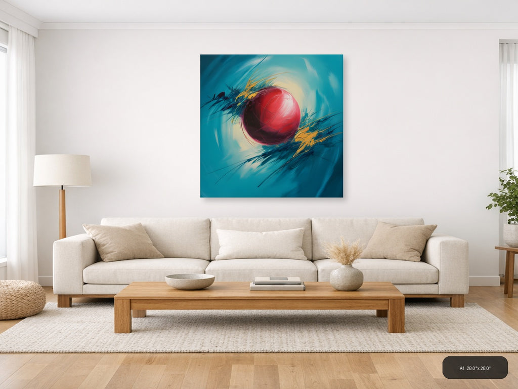 Red Sphere Abstract Turquoise Motion Wall Art — A1 / Living Room