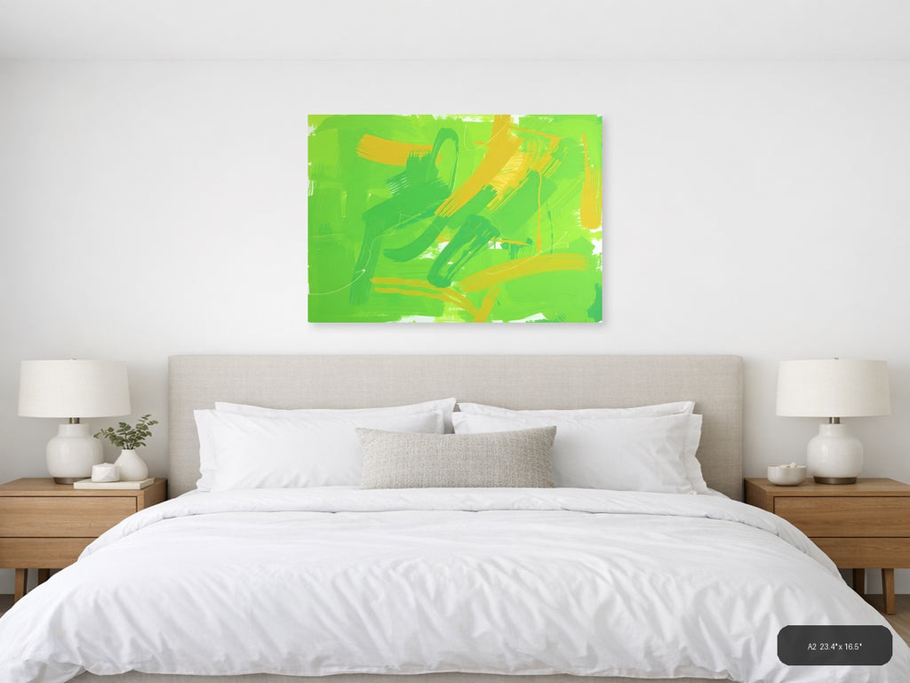 Green and Yellow Abstract Brushstrokes Wall Art — A2 / Bedroom