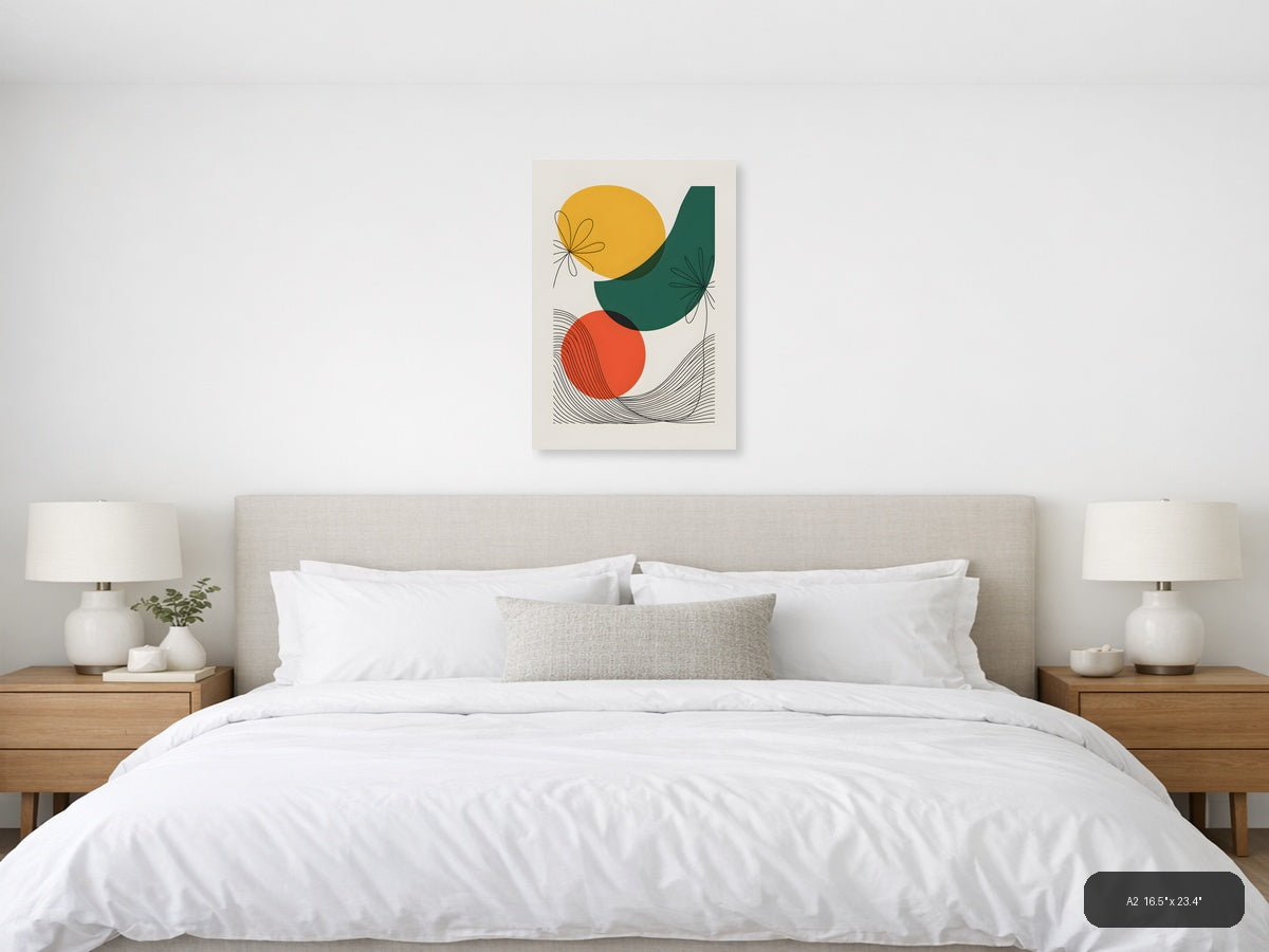 Abstract Geometric Line Art with Circles Wall Art — A2 / Bedroom