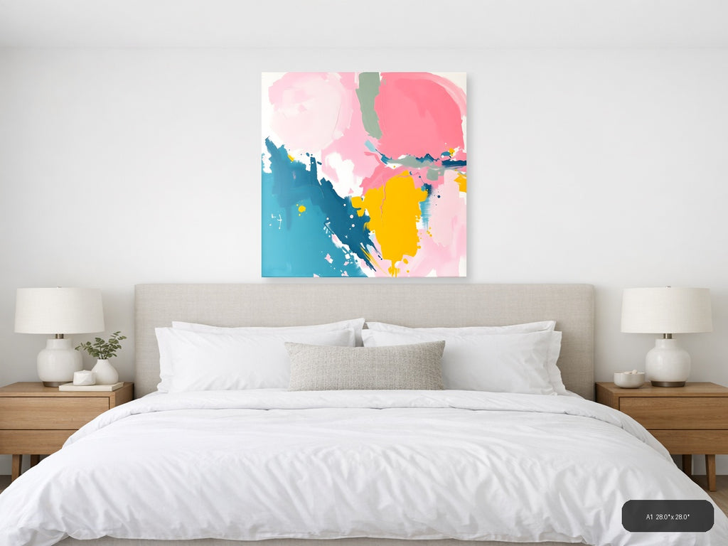 Abstract Profile in Pink, Blue & Yellow Wall Art — A1 / Bedroom