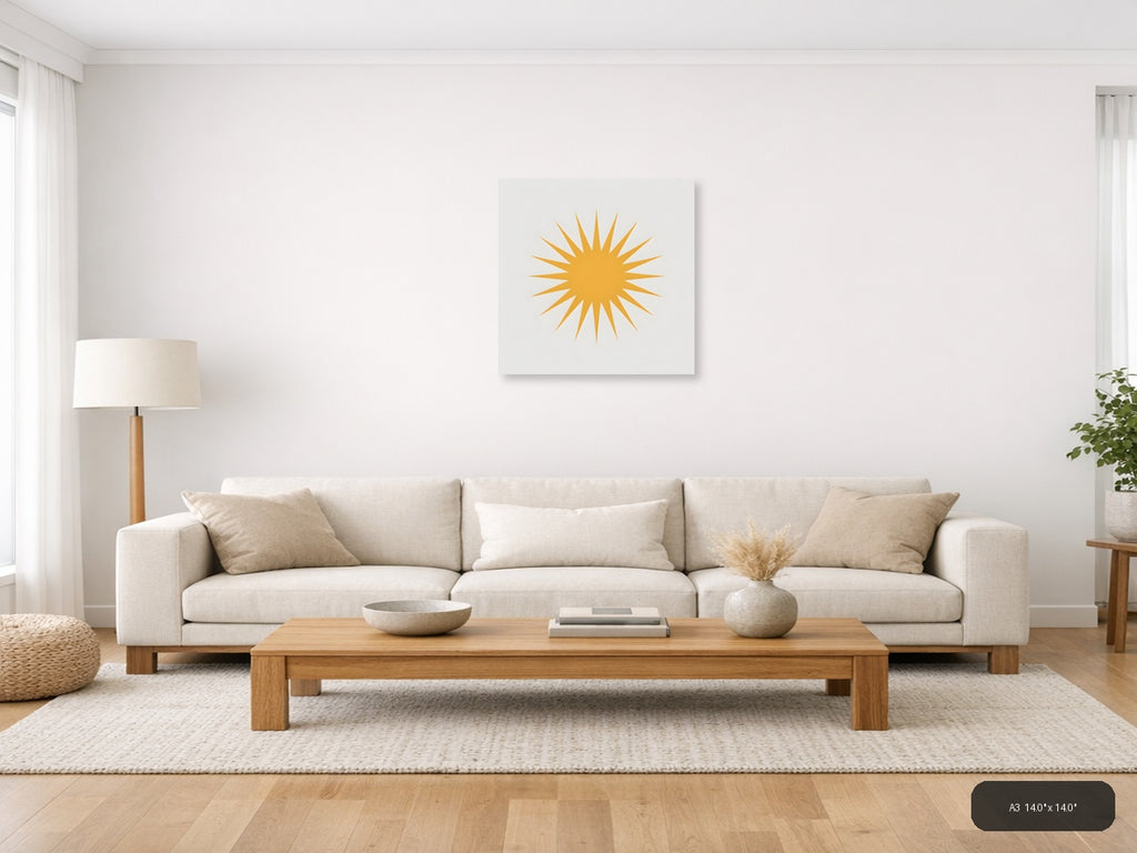 Golden Starburst Minimalist Sun Wall Art — A3 / Living Room