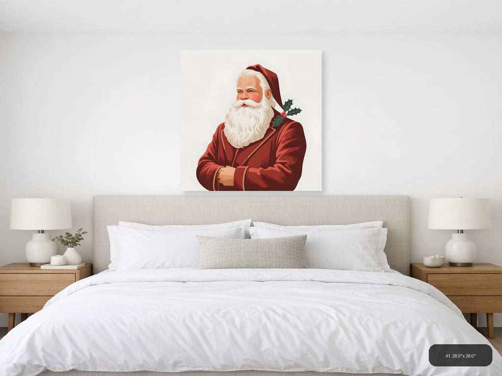 Santa Claus Portrait Minimalist Holiday Wall Art — A1 / Bedroom