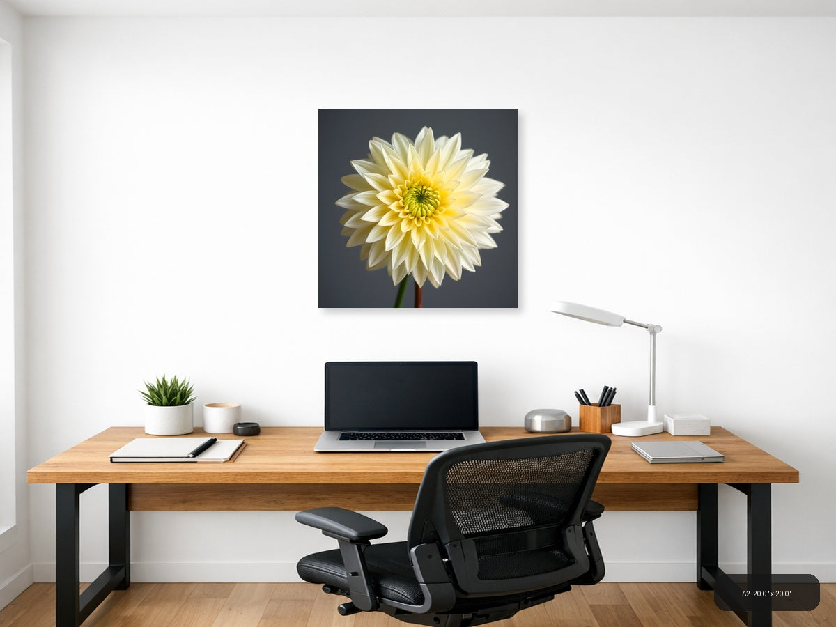 Yellow and White Dahlia Flower Minimalist Wall Art — A2 / Office