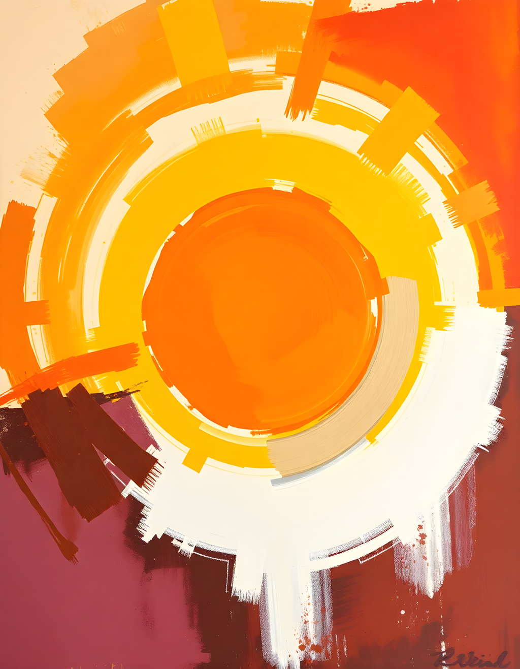 Abstract Concentric Circles Orange Yellow Wall Art