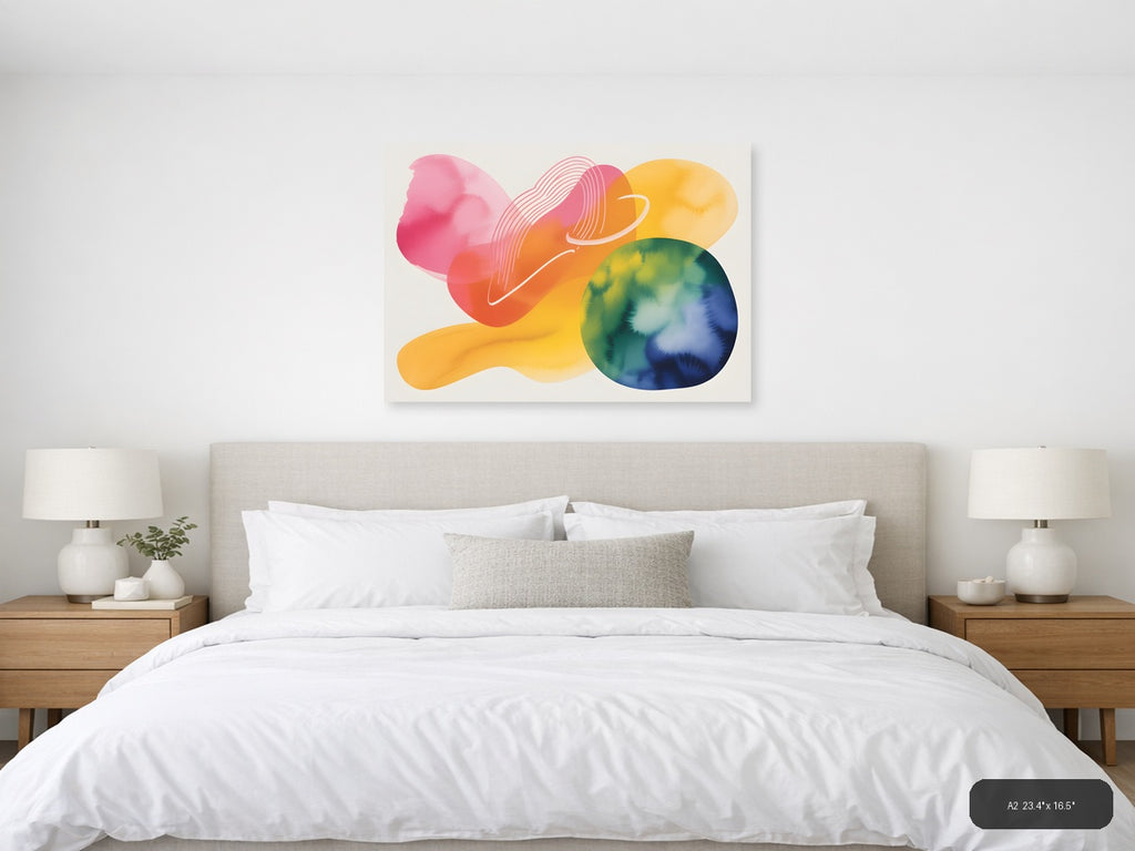 Colorful Abstract Watercolor Landscape Wall Art — A2 / Bedroom