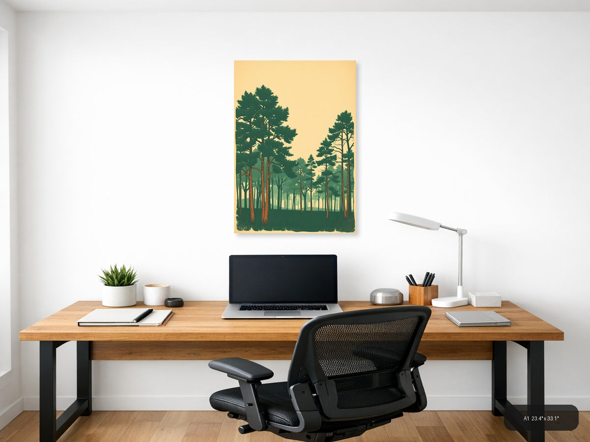 Vintage Forest Trees Landscape Silhouette Wall Art — A1 / Office