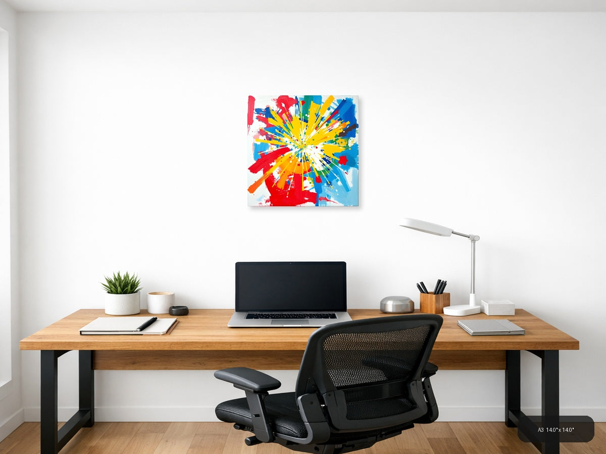 Colorful Starburst Abstract Explosion Canvas Wall Art — A3 / Office
