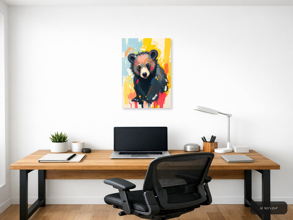 Colorful Abstract Bear Portrait Modern Wall Art — A2 / Office