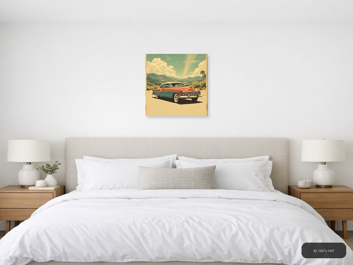 Vintage 1950s Classic Car Desert Landscape Wall Art — A3 / Bedroom