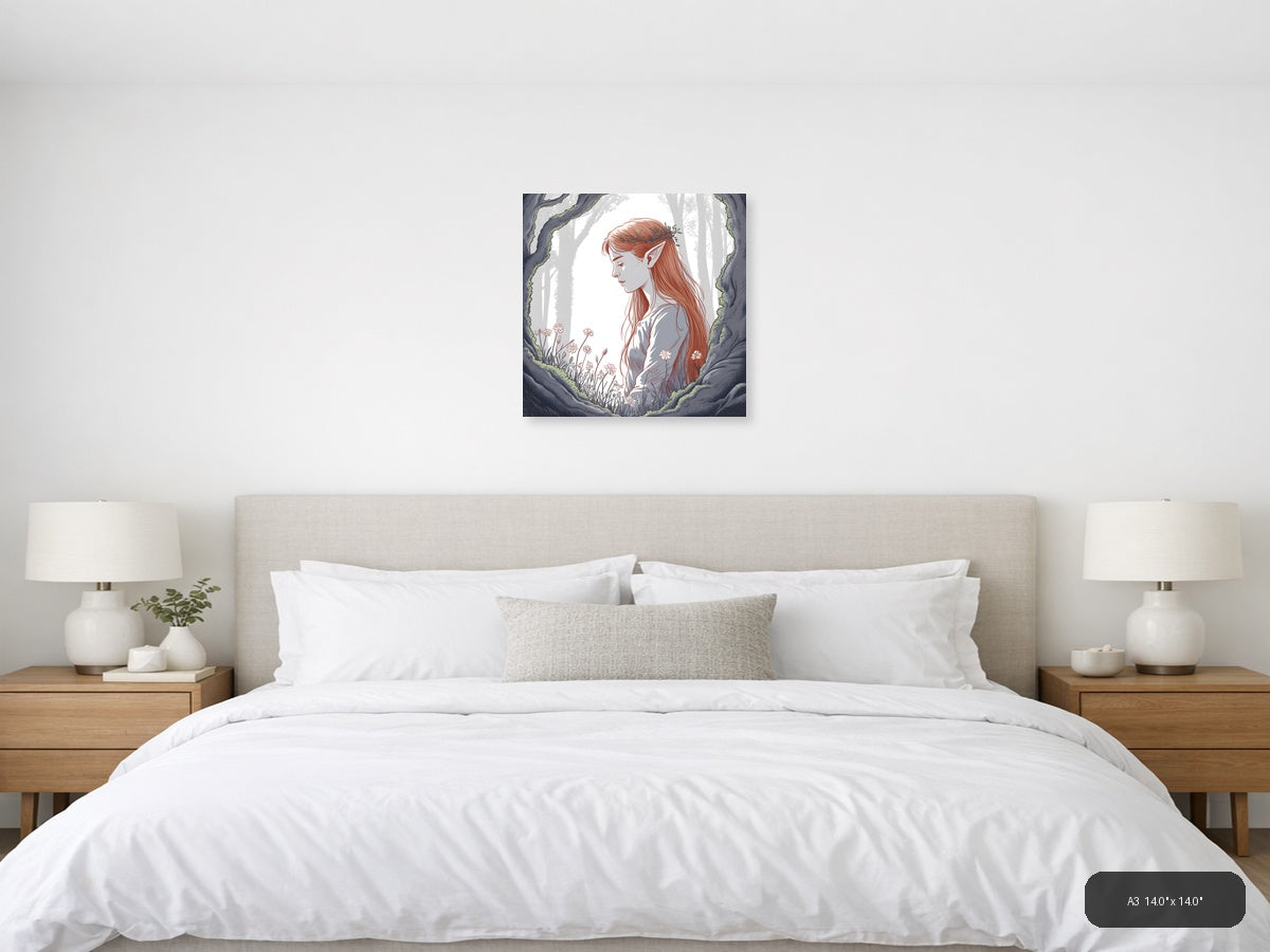Forest Elf with Red Hair Line Art Wall Art — A3 / Bedroom