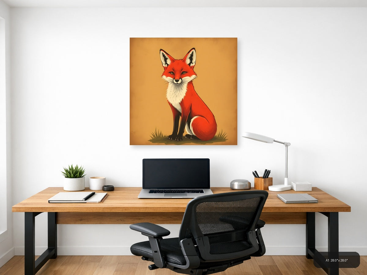 Vintage Red Fox Portrait Square Wall Art — A1 / Office