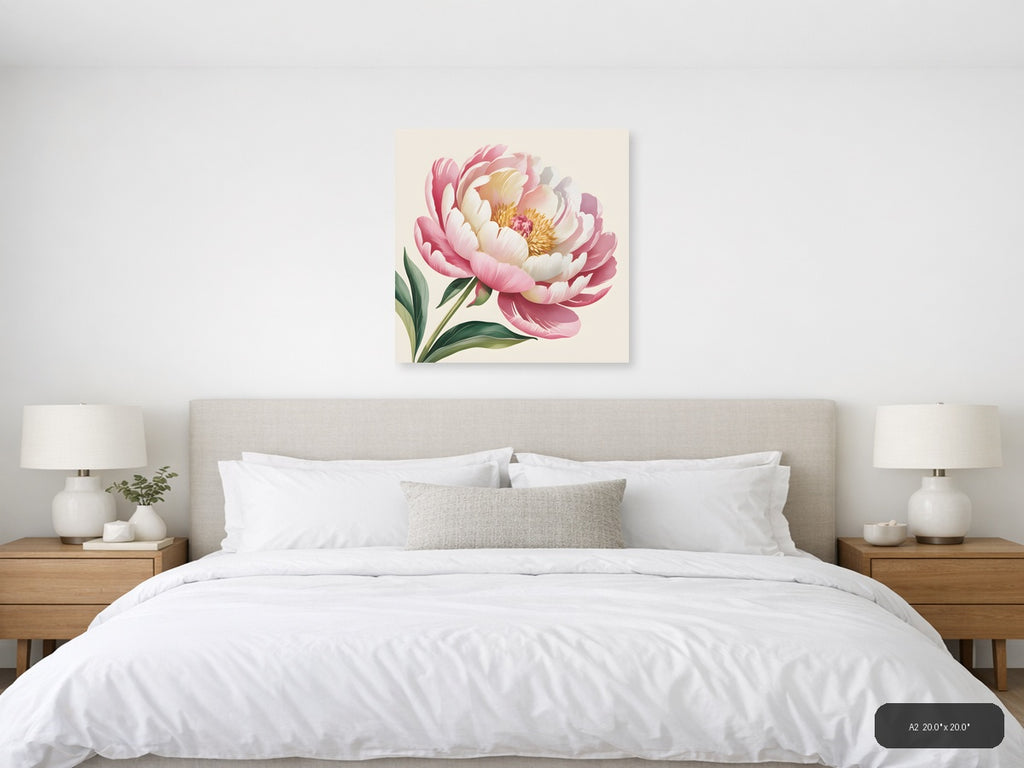 Pink Peony Watercolor Flower Wall Art — A2 / Bedroom