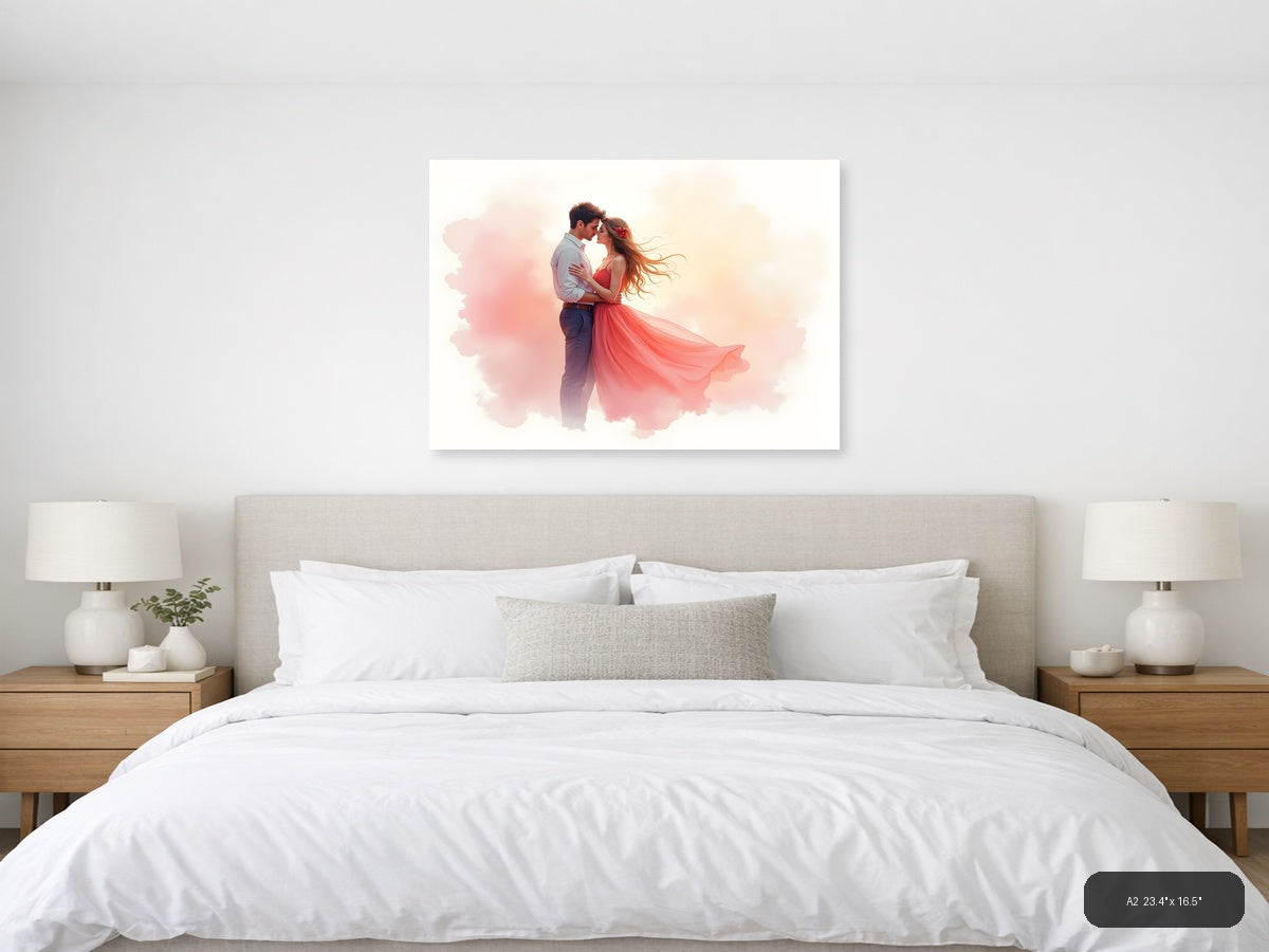 Romantic Couple Dancing Watercolor Wall Art — A2 / Bedroom