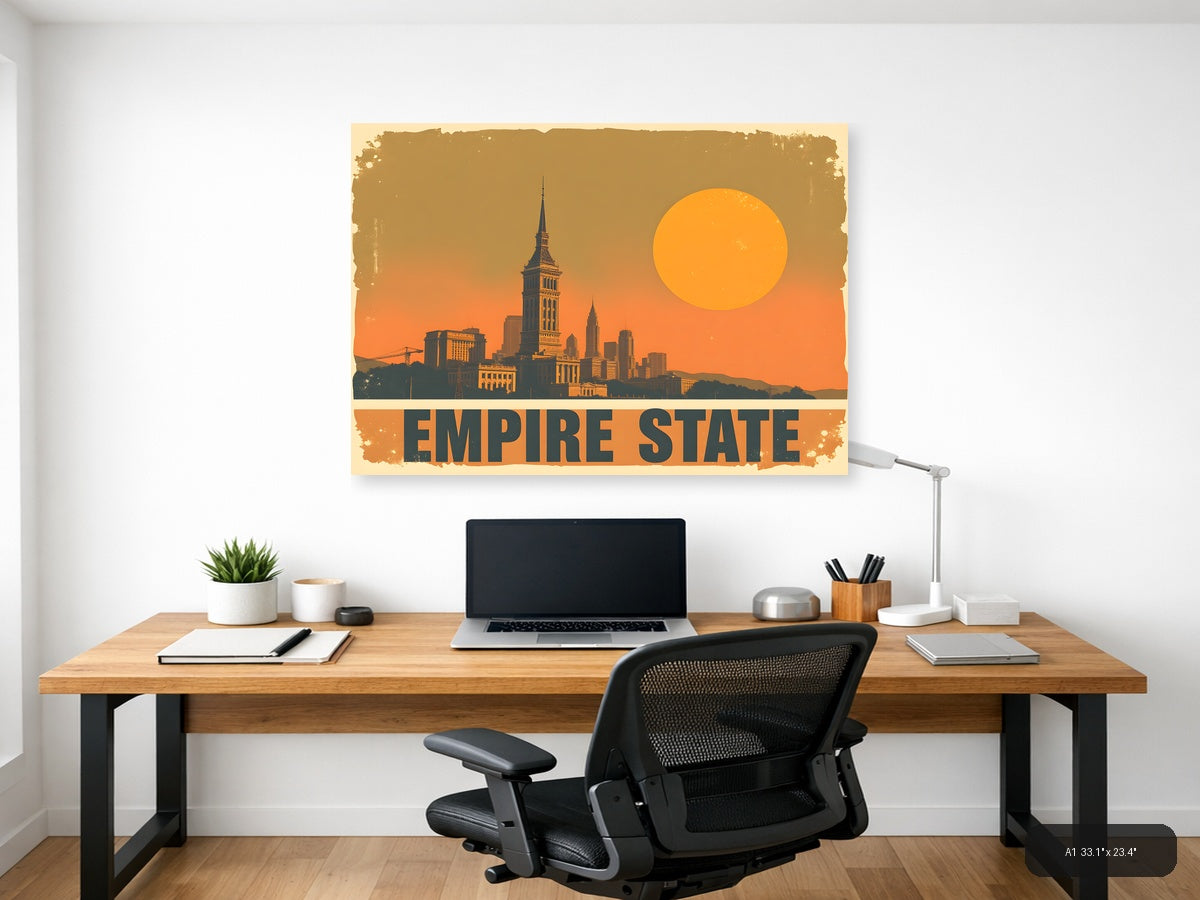 Vintage Empire State Building Sunset Landscape Wall Art — A1 / Office
