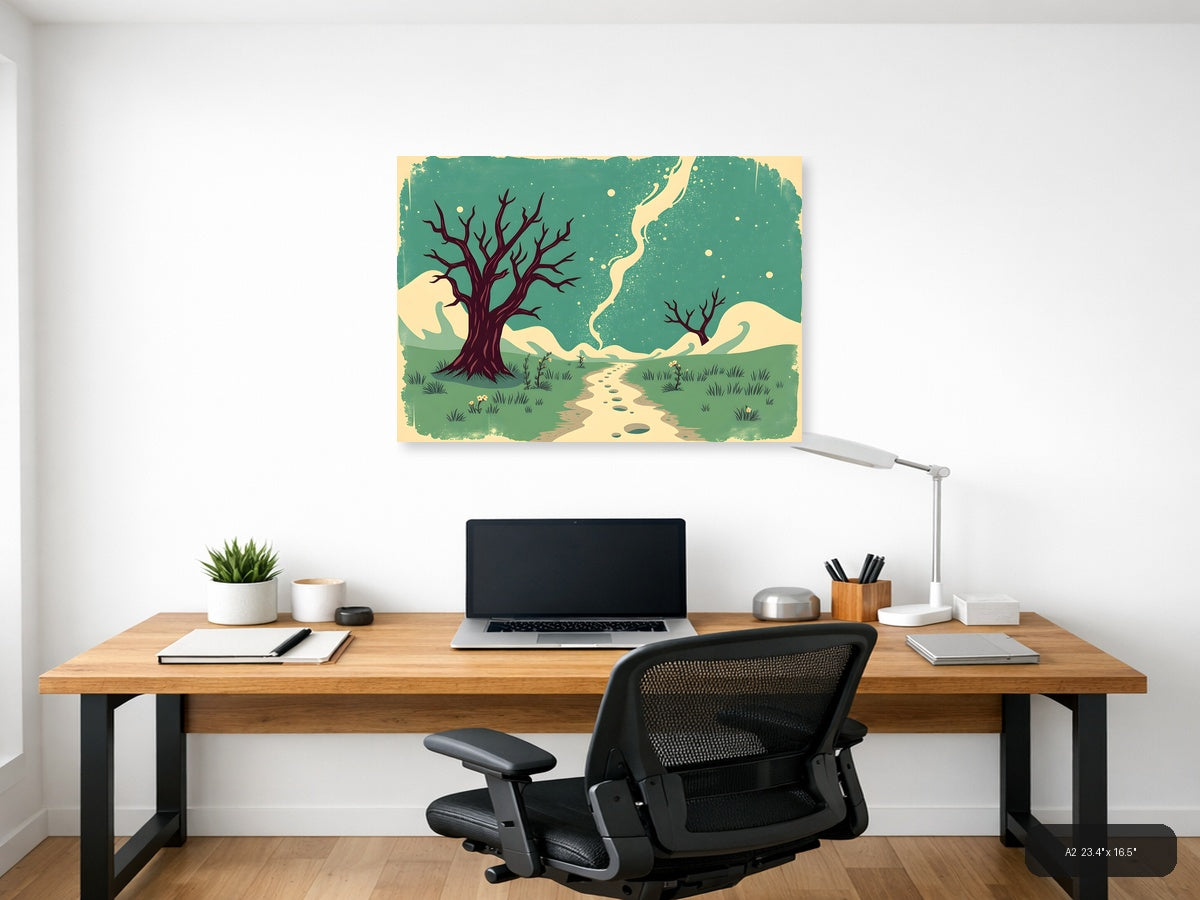 Vintage Landscape with Dead Trees & Winding Path Wall Art — A2 / Office
