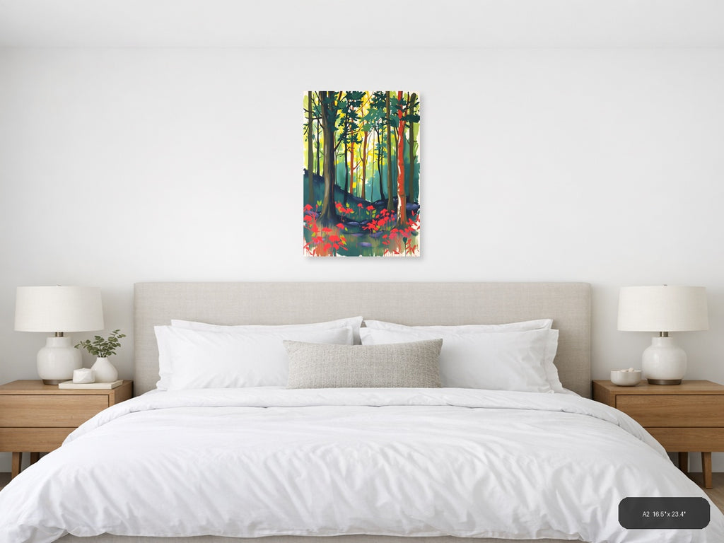Forest Path with Red Flowers Abstract Wall Art — A2 / Bedroom