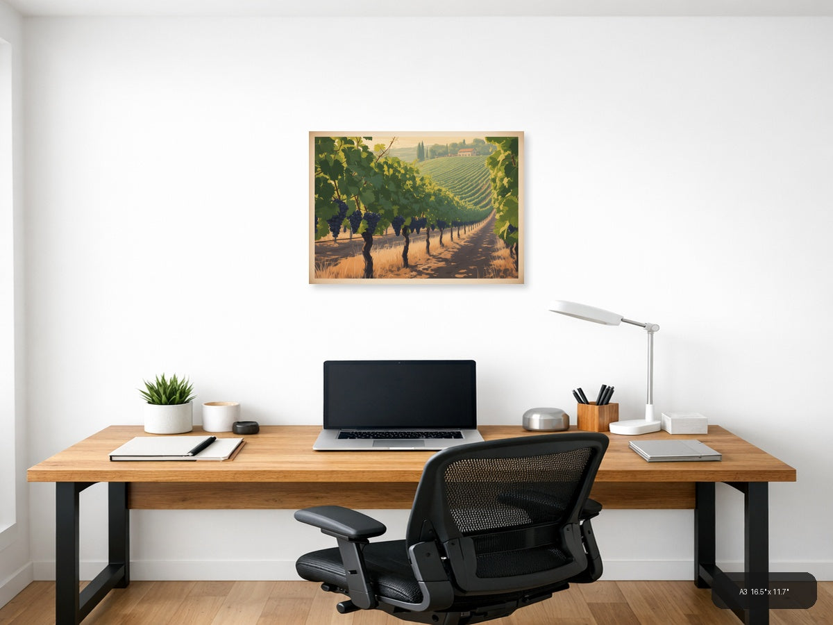 Vintage Tuscany Vineyard Landscape Wall Art — A3 / Office