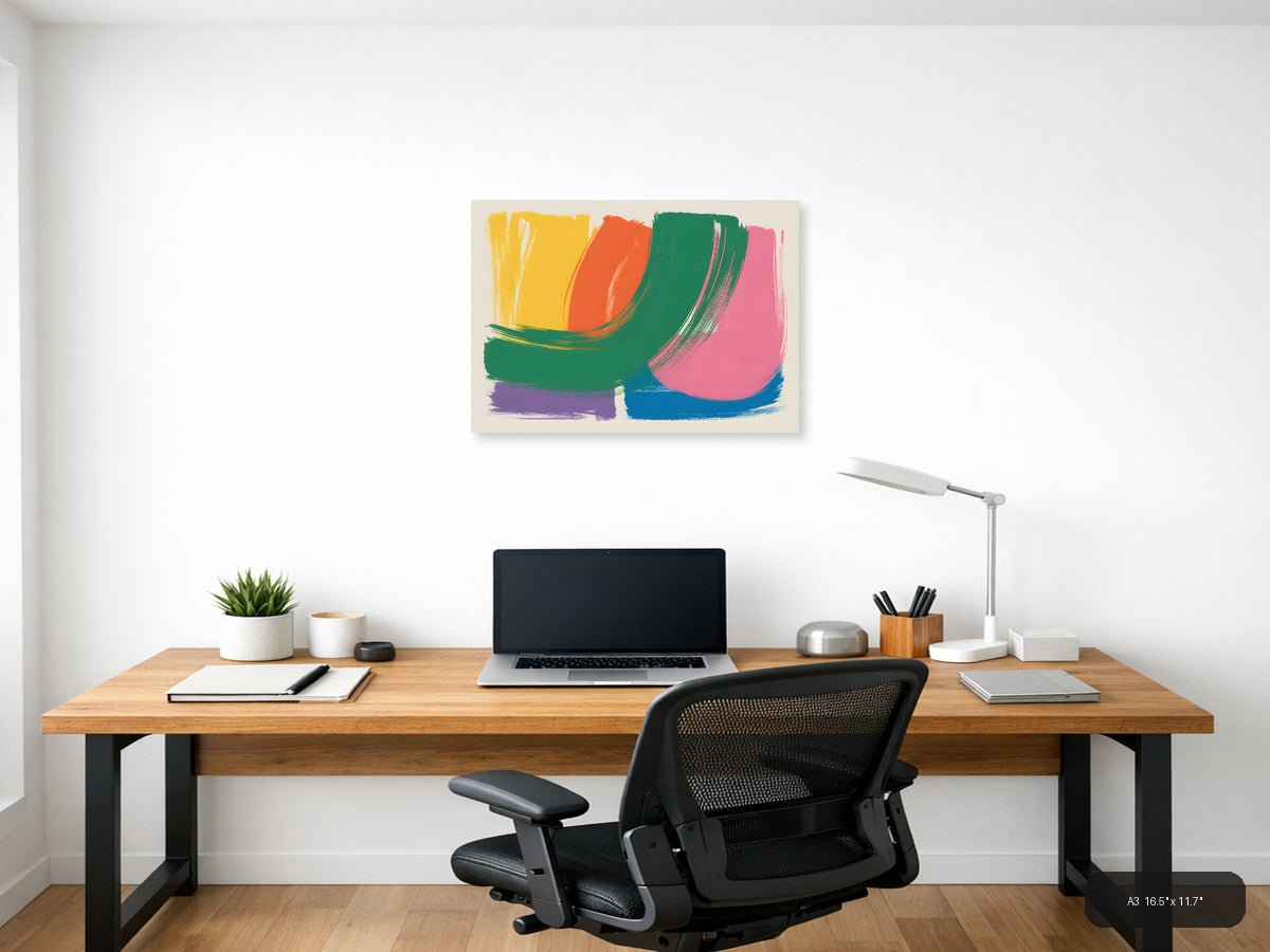 Vibrant Abstract Brushstrokes Landscape Wall Art — A3 / Office