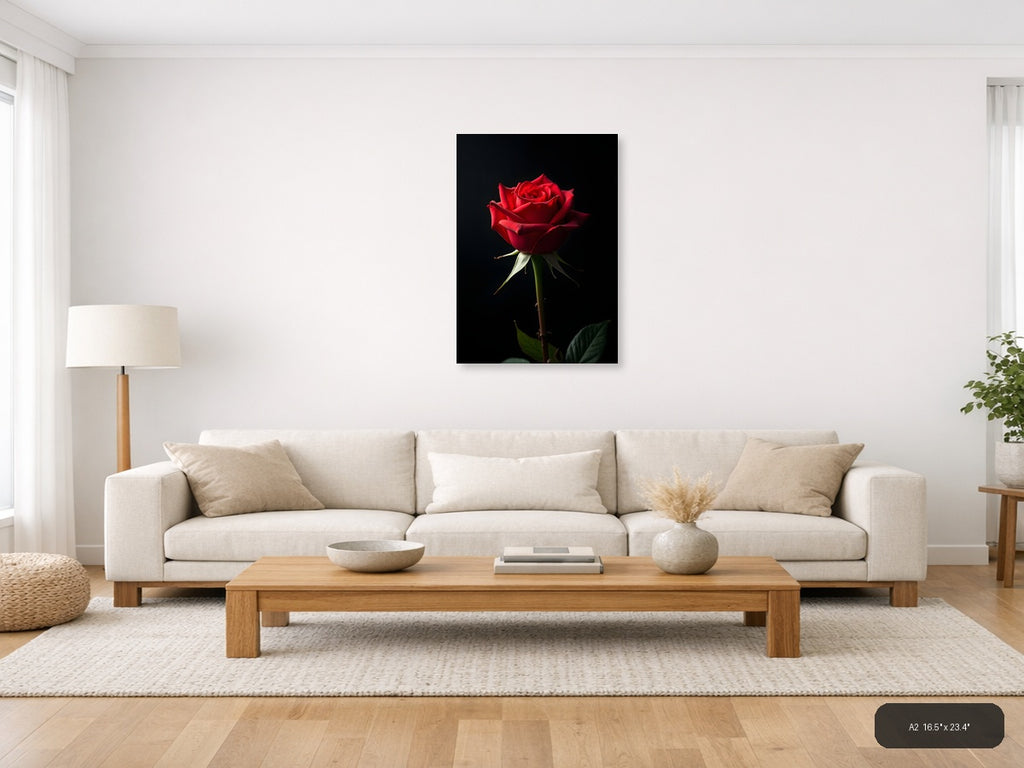 Red Rose on Black Background Photography Wall Art — A2 / Living Room