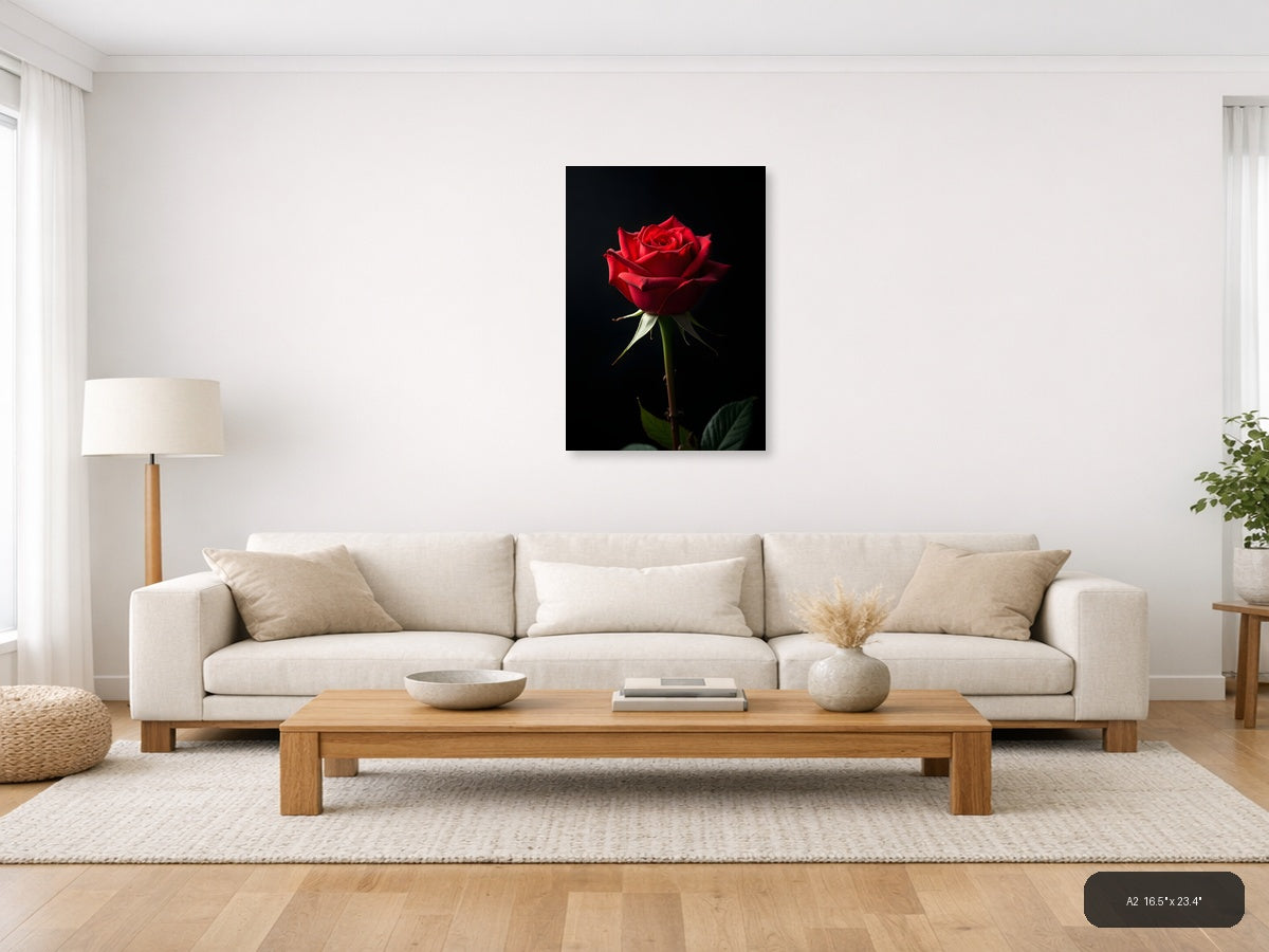 Red Rose on Black Background Photography Wall Art — A2 / Living Room