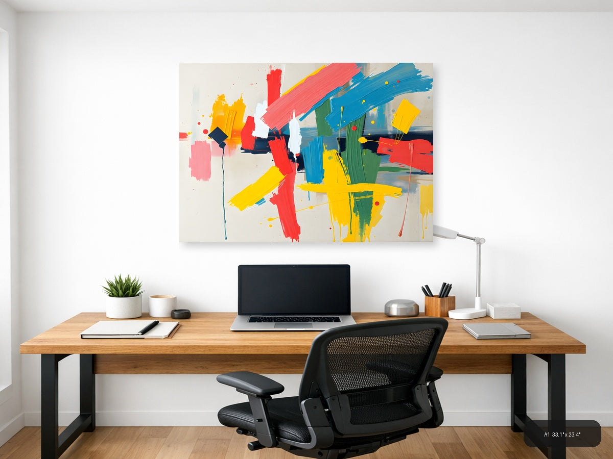 Colorful Abstract Brushstrokes & Geometric Shapes Wall Art — A1 / Office