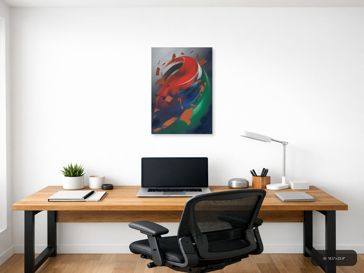 Abstract Swirling Globe Red Blue Green Wall Art — A2 / Office