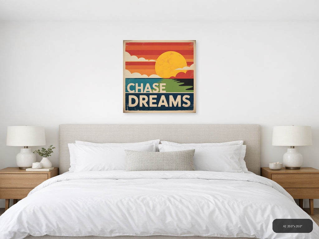 Chase Dreams Vintage Sunset Landscape Wall Art — A2 / Bedroom