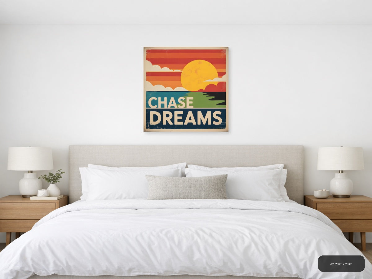 Chase Dreams Vintage Sunset Landscape Wall Art — A2 / Bedroom