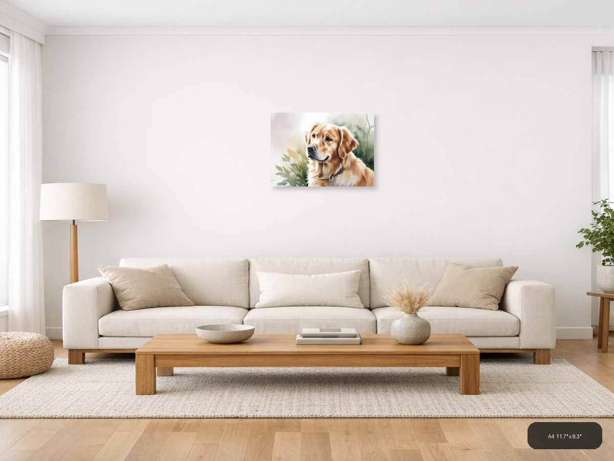 Golden Retriever Portrait Watercolor Wall Art — A4 / Living Room