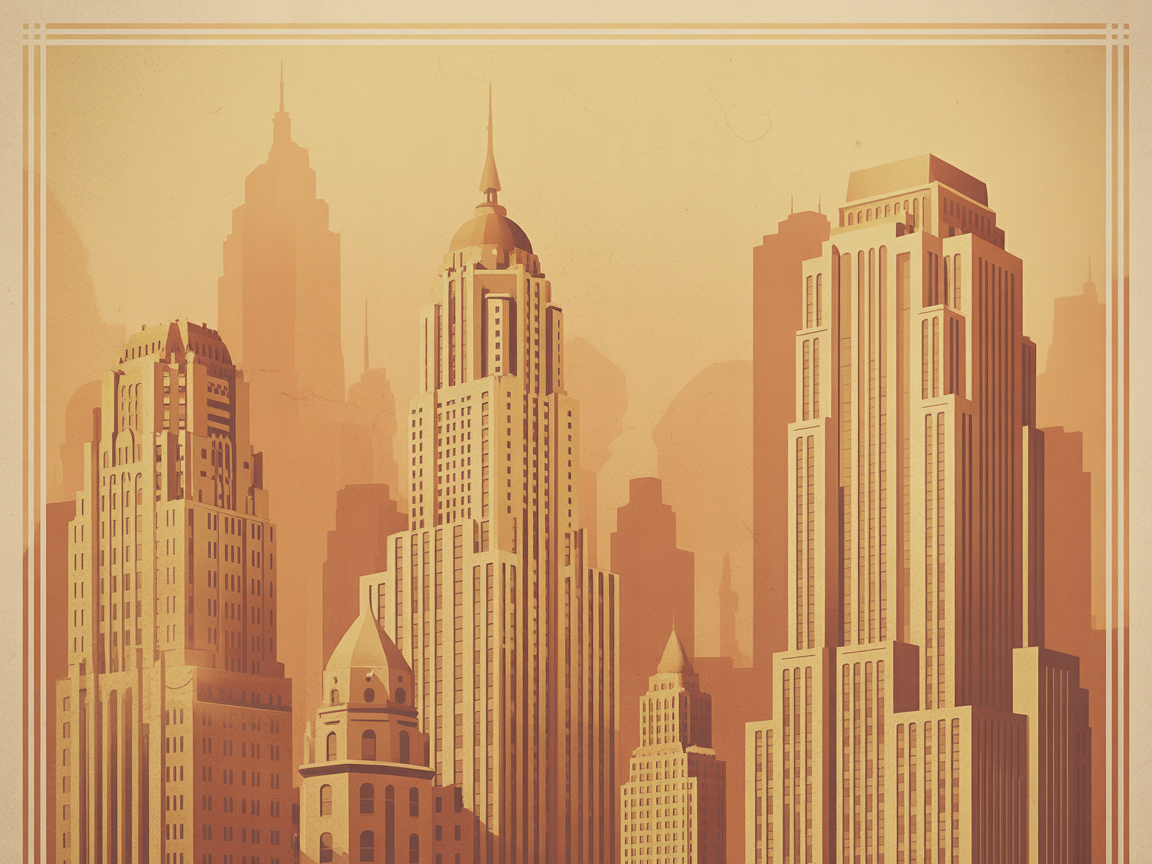 Vintage Art Deco Skyline with Chrysler Building Wall Art