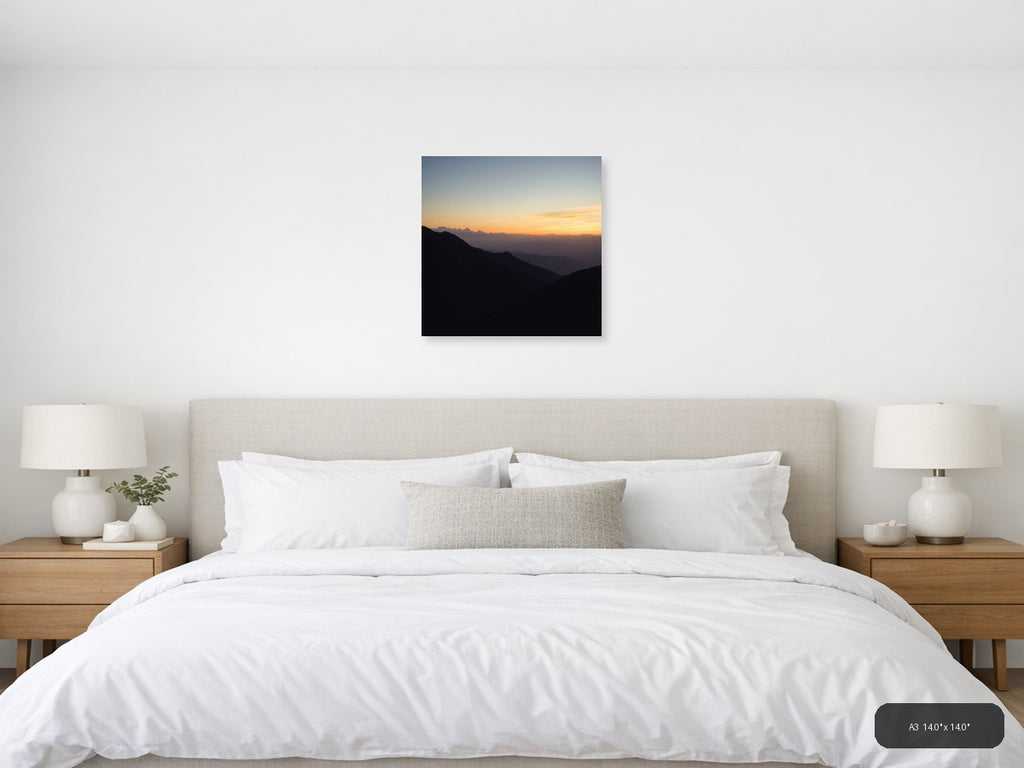 Mountain Sunset Silhouette Minimalist Wall Art — A3 / Bedroom