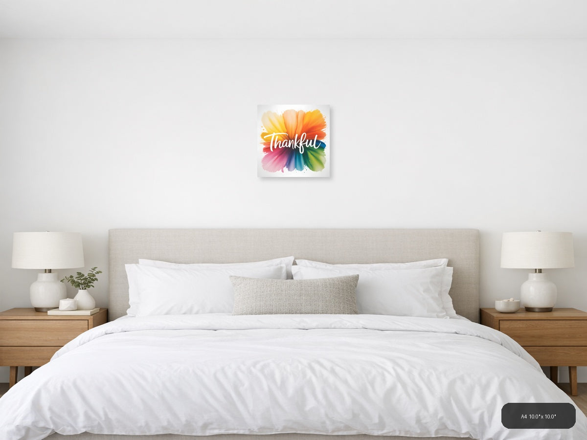 Thankful — Watercolor (Square) Canvas Print | Watercolor Wall Art | A4 A3 A2 A1 — A4 / Bedroom