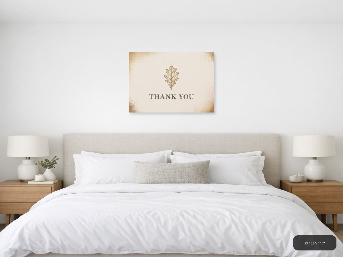 Thank You Oak Leaf Typography Wall Art — A3 / Bedroom