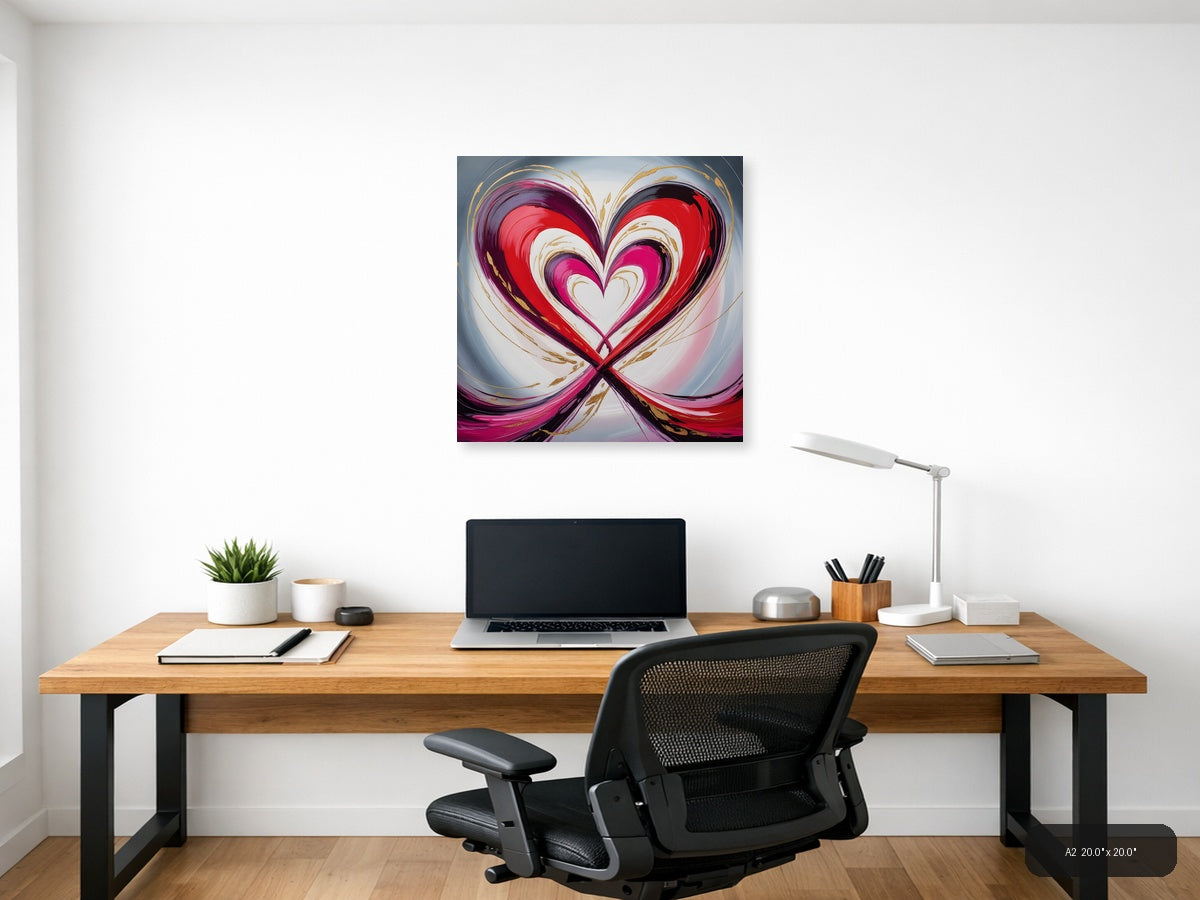 Abstract Nested Heart Swirl Red Pink Gold Wall Art — A2 / Office