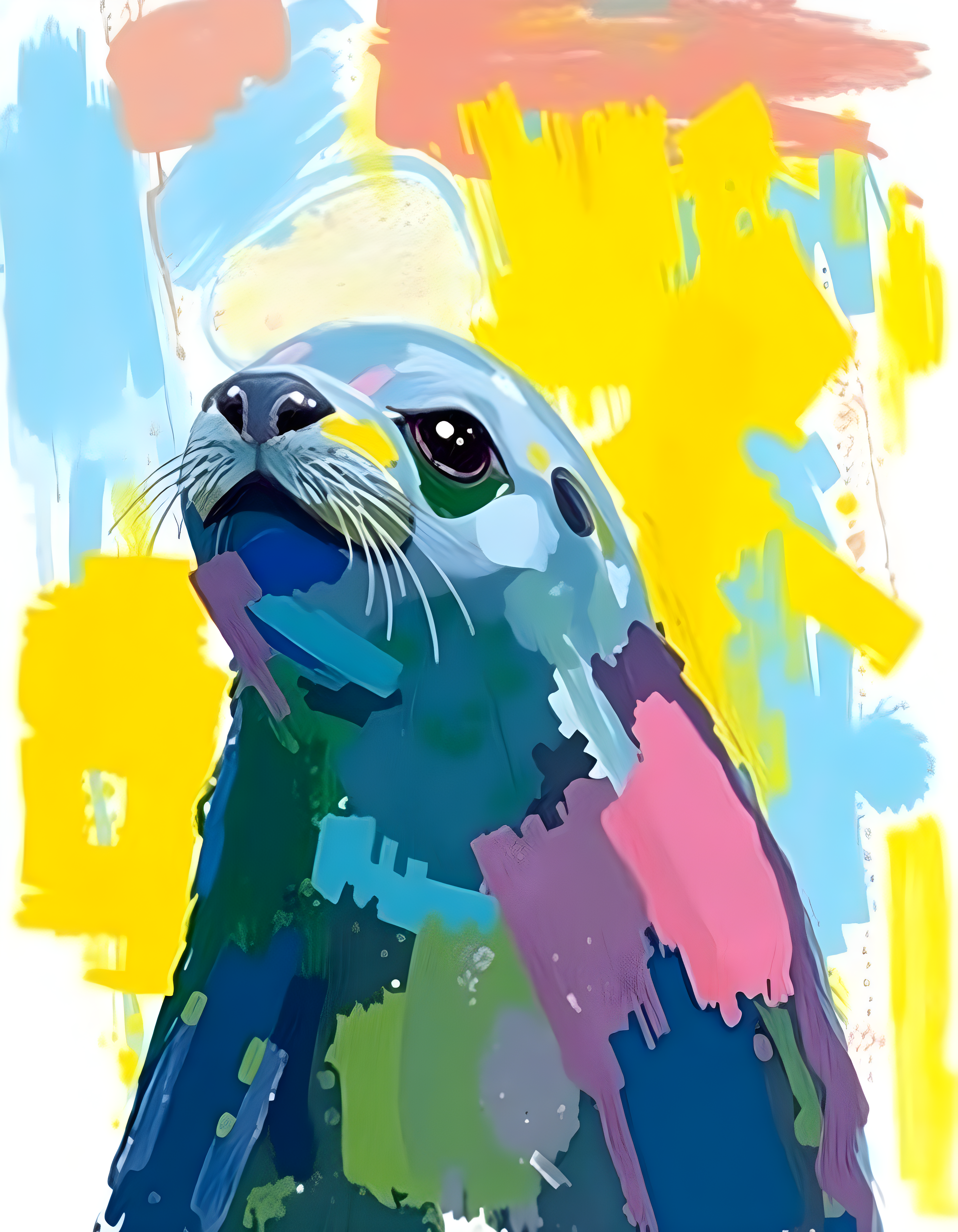 Colorful Abstract Seal Portrait Wall Art