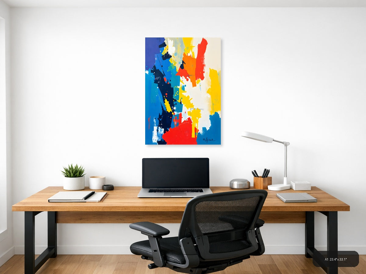 Bold Abstract Expressionist Composition with Primary Colors Wall Art — A1 / Office