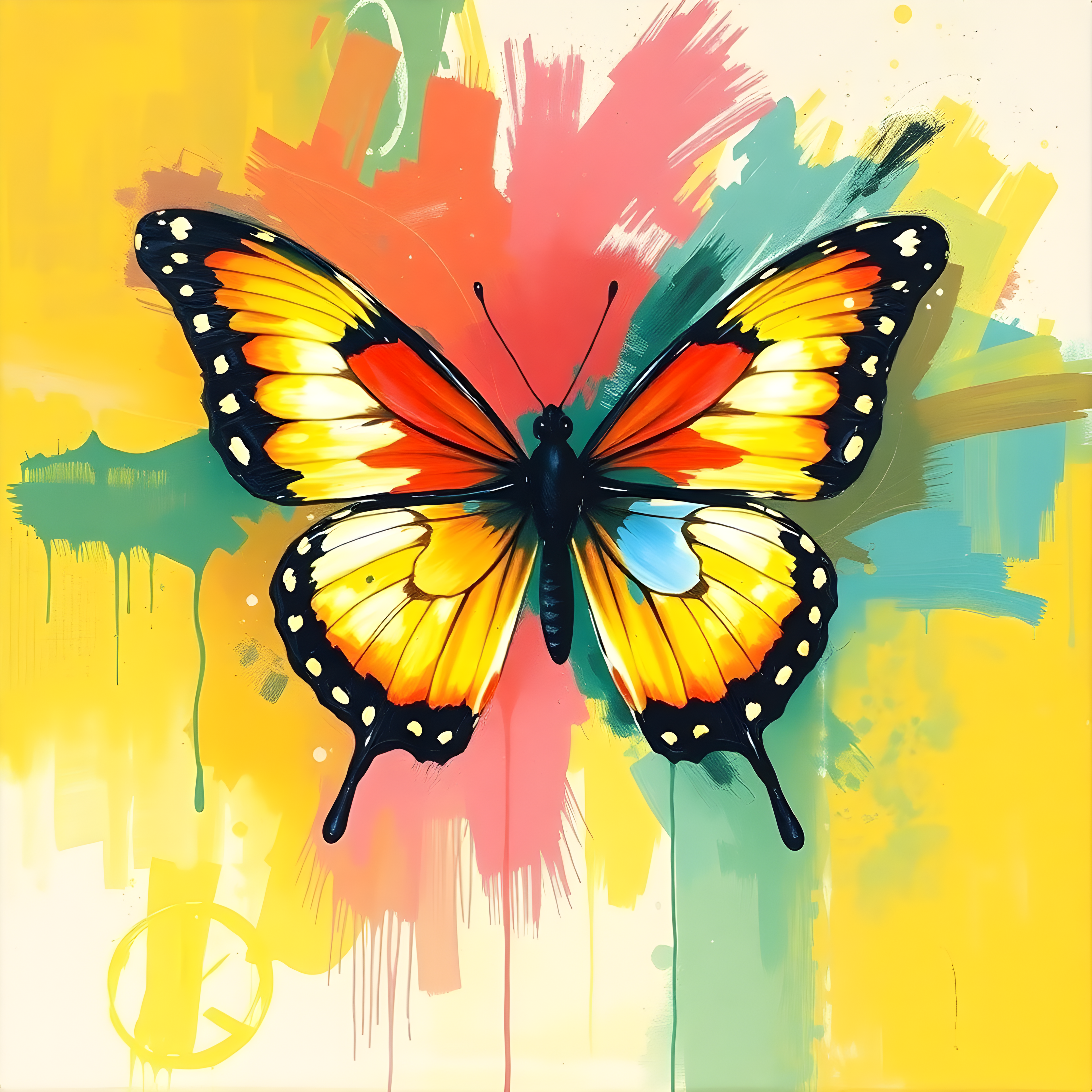 Colorful Abstract Butterfly with Paint Splash Wall Art