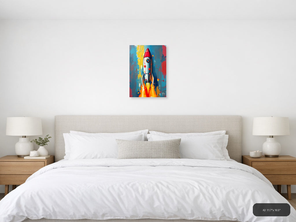Abstract Rocket Launch with Flame - Modern Canvas Wall Art — A3 / Bedroom
