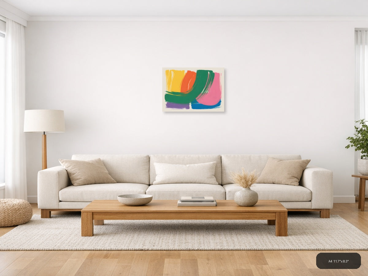 Vibrant Abstract Brushstrokes Landscape Wall Art — A4 / Living Room