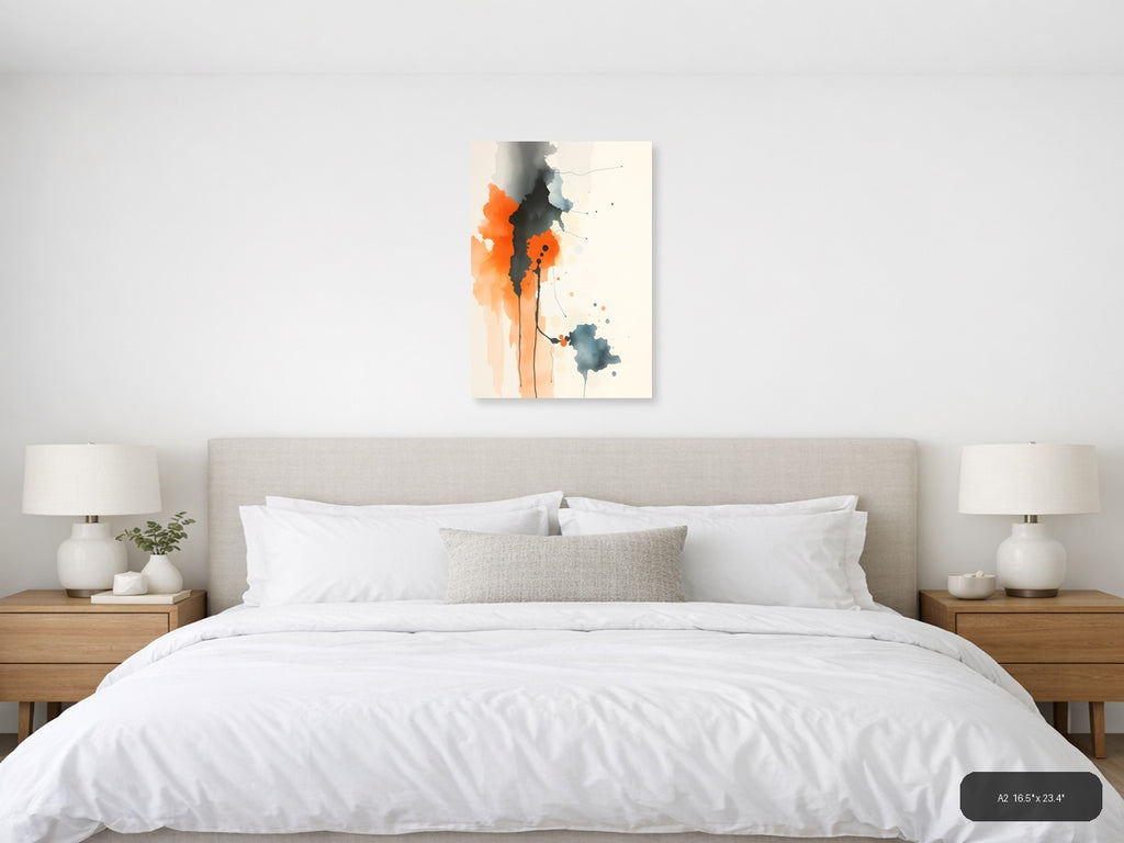 Abstract Watercolor Figure in Orange and Black Wall Art — A2 / Bedroom